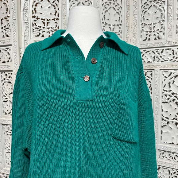Vintage green emerald henley sweater size large - Picture 2 of 5